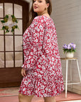 Plus Size Floral Balloon Sleeve V-Neck Mini Dress
