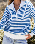 Quinn Stripe Zip Up Collar Sweater