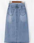 Ariah High Waist Midi Denim Skirt