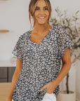 Ellie Flutter Sleeve V Neck Floral Blouse