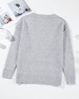 Solid Eyelet V-Neck Drop Shoulder Sweater