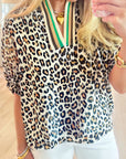 Leopard Contrast Stripe V-Neck Blouse