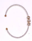Cuff Alloy Plated 3mm Beaded Bracelet w/Glass Beveled Glass 7-8”