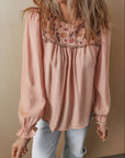 Angela Embroidered Flounce Sleeve Elegant Blouse