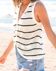 Nola Stripe Buttoned V Neck Vest