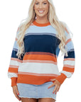 Colorblock Round Neck Long Sleeve Sweater