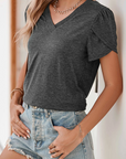 Heathered Petal Sleeve V-Neck T-Shirt