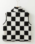 Mindi Checkered Sherpa Collared Jacket Vest
