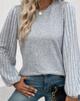 Alayna Contrast Ribbed Bishop Sleeve Top