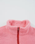 Sherpa Faux Leather Trim Half-Zip Pocketed Sweatshirt