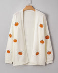 Pumpkin Embroidered Open Front Drop Shoulder Cardigan