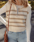 Everly Stripe Ribbed Half Zip Collared Sweater Vest