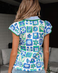 Floral Colorblock Flutter Sleeve Blouse