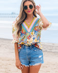 Gwen Crochet V Neck Boho Floral Blouse
