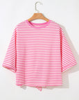 Riley Stripe Bowknot Cutout Back Loose Top