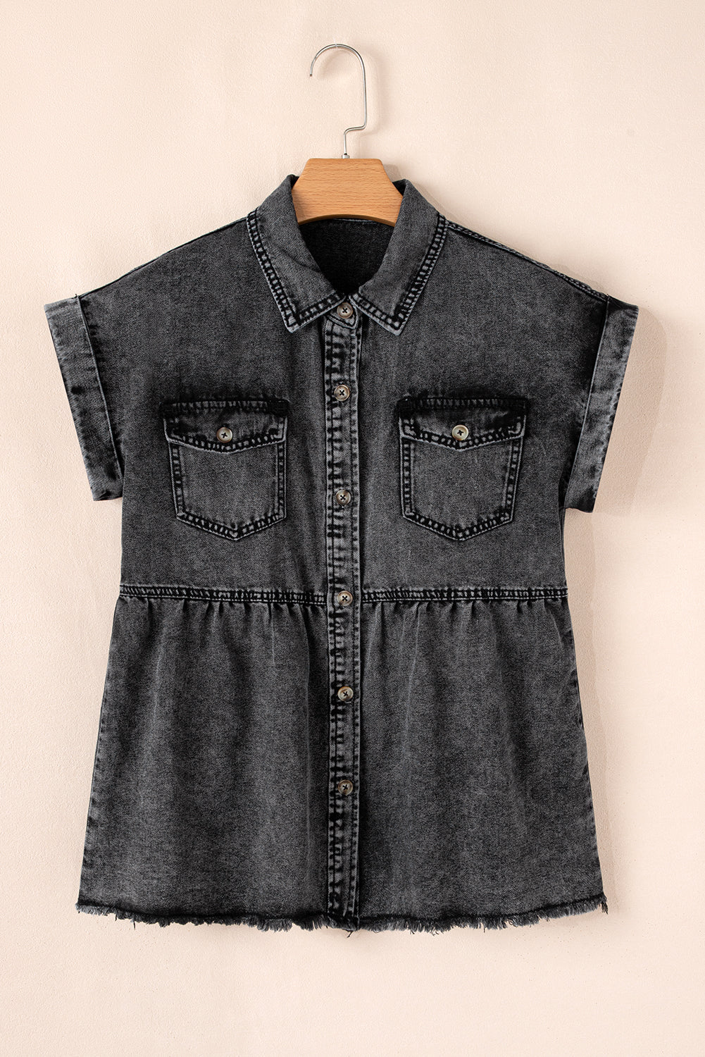 Chaya Flap Pocket Button Up Raw Hem Denim Shirt