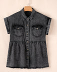 Chaya Flap Pocket Button Up Raw Hem Denim Shirt