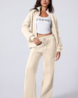 Solid Zip-Up Jacket and Drawstring Pants Set