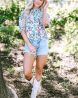 Julie Puff Sleeve Mock Neck Blouse