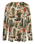 Baha Ranch Western Cactus Print Long Sleeve Top
