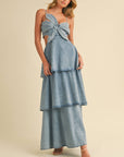 DENIM FLOWER MAXI DRESS