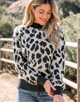 Leopard Contrast Trim Drop Shoulder Sweater