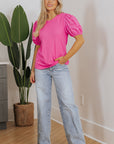 Shiloh Ribbed Pearl Beaded Puff Sleeve Top