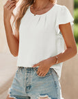 Pleated Flounce Sleeve Textured Blouse