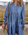 Vivian Buttoned Tiered Denim Mini Dress