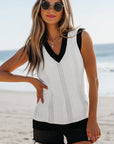 Veronica Eyelet Knit V Neck Sweater Vest