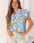 Aadhya Flutter Sleeve V Neck Floral Top