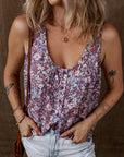 Floral Pleated Button Up Tank Top