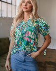 Ellianna Geometric Puff Sleeve Blouse