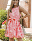 Rosa Floral Jacquard Sleeveless Mini Dress with Waist Tie