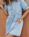 Denim Mineral Wash Buttoned Dress