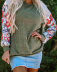 Bailey Patchwork Long Sleeve Ribbed Blouse