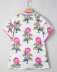 Plus Size Floral Contrast V-Neck Blouse