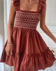 Geometric Embroidered Ruffle Mini Dress