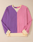 Stripe Colorblock Drop Shoulder Oversized Sweatshirt