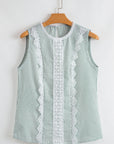 Meredith Stripe Lace Patchwork Crew Neck Tank Top