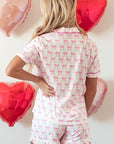 Bow Short Sleeve and Ruffled Shorts Pajama Set