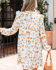 Katherine Floral Tie Neck Frilled Long Sleeve Dress