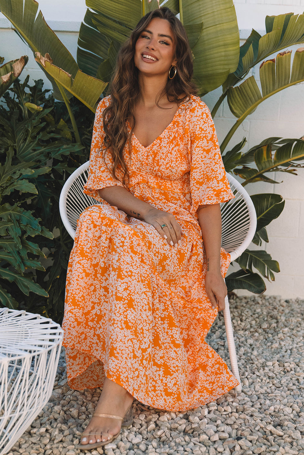 Eileen Floral V Neck Wide Sleeve Maxi Dress