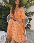 Eileen Floral V Neck Wide Sleeve Maxi Dress