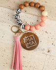 MAMA Wood Pendant Leopard Fringe Keychain