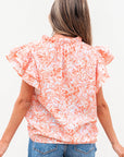 Nancy Floral Ruffle Sleeve Split Neck Blouse