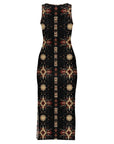 Black and Tan Aztec Bodycon Side Slit Western Maxi Dress