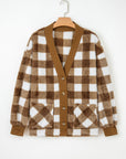 Checker Sherpa Button-Up Pocketed Cardigan