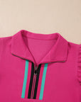 Sol Striped Detail Flutter Sleeve Zipped Collar Short Set