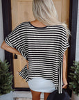 Alia Stripe Batwing Sleeve Crewneck Oversized Top
